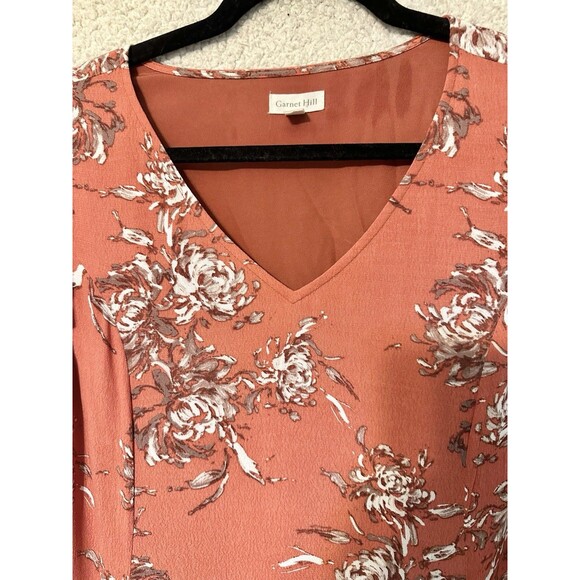 GARNET HILL muted coral Floral Viscose Short Sleeve Dress - 6 - Picture 7 of 11